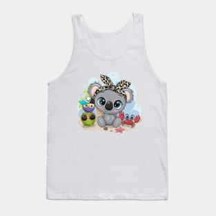 Cute koala, owlets and crab. Beach theme. Tank Top